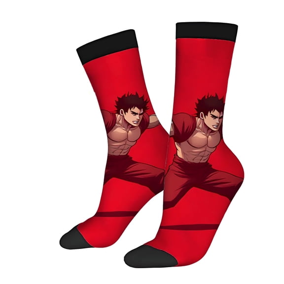 Four Seasons Universal Socks - 2 Pairs of Trendy Unisex Socks with Bold Red Background Animated Character Design & Black Accents