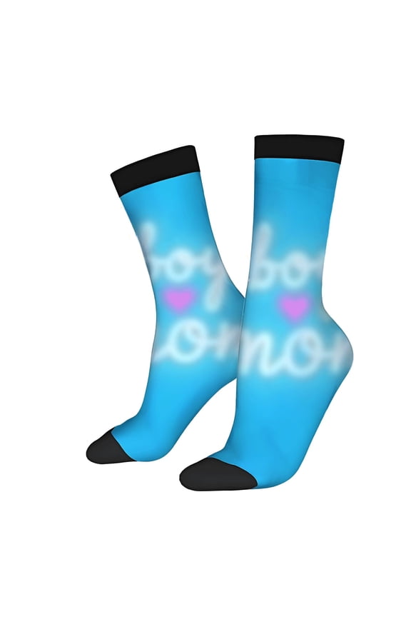 Four Seasons Universal Socks - 2 Pairs of Trendy Unisex Socks with Bright Blue Gradient Cursive ' boy ' Design & Hearts