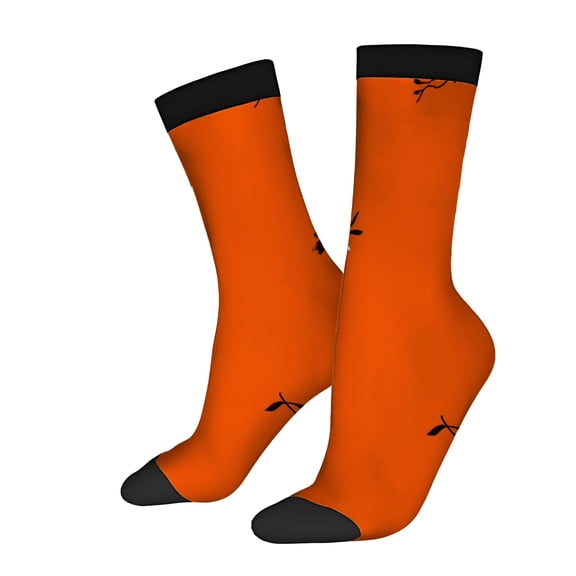 Four Seasons Universal Socks - 2 Pairs of Trendy Unisex Socks with Bright Orange Design Black Toe Caps and Cute Animal Silhouette