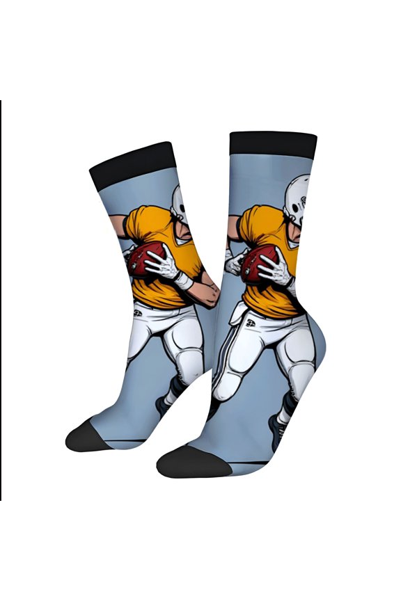 Four Seasons Universal Socks - 2 Pairs of Trendy Unisex Socks with Cartoon Football Player Design Mixed Colors Fun Athletic Style