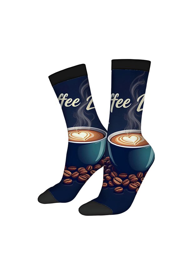 Four Seasons Universal Socks - 2 Pairs of Trendy Unisex Socks with Coffee Cup and Beans Design Perfect for Coffee Lovers
