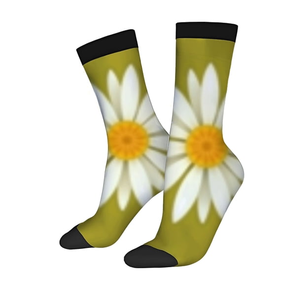 Four Seasons Universal Socks - 2 Pairs of Trendy Unisex Socks with Daisy Pattern Green Base White Petals & Yellow Center Stylish & Fun