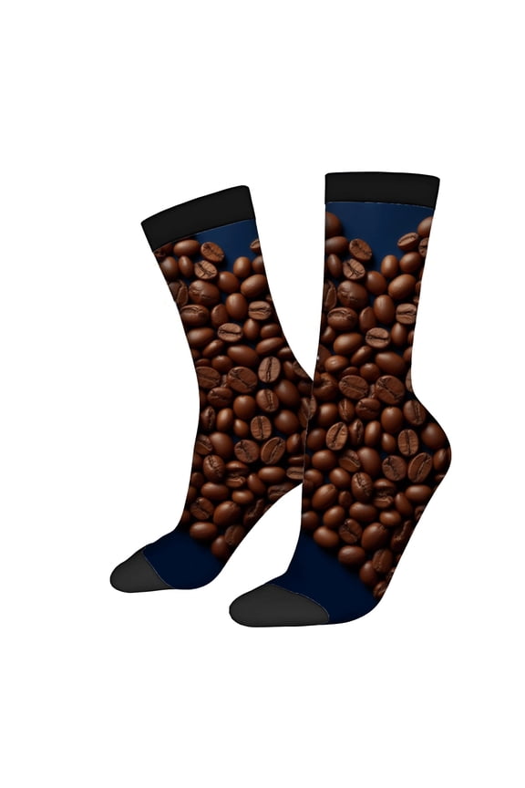 Four Seasons Universal Socks - 2 Pairs of Trendy Unisex Socks with Dark Blue Base and Brown Coffee Bean Pattern Stylish & Comfortable