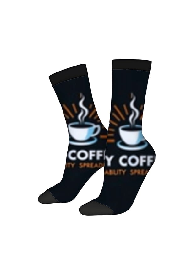 Four Seasons Universal Socks - 2 Pairs of Trendy Unisex Socks with Fun Coffee Cup Design & ' COFFY COFFY ' Text Mixed Colors