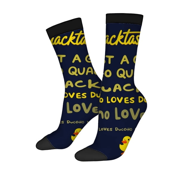 Four Seasons Universal Socks - 2 Pairs of Trendy Unisex Socks with Fun Navy Blue Background Yellow Text & Cute Rubber Duck Design