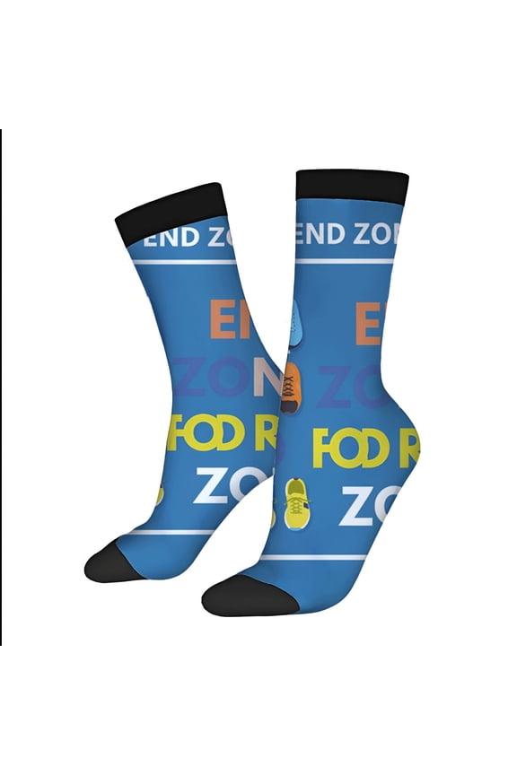 Four Seasons Universal Socks - 2 Pairs of Trendy Unisex Socks with Fun Patterns: ' END ZONE ENJOY RUN ' in Mixed Colors