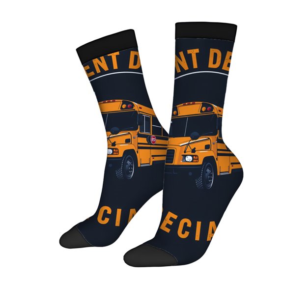 Four Seasons Universal Socks - 2 Pairs of Trendy Unisex Socks with Fun Yellow School Bus Design on Dark Blue Background