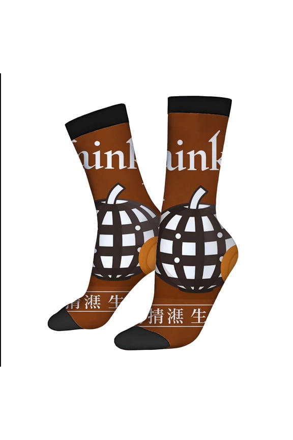 Four Seasons Universal Socks - 2 Pairs of Trendy Unisex Socks with Globe & Pumpkin Design ' Think ' in White Mixed Colors