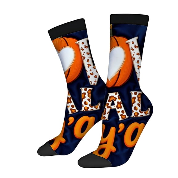 Four Seasons Universal Socks - 2 Pairs of Trendy Unisex Socks with Halloween Pumpkin Print Dark Blue Background ' LOVE ' Design