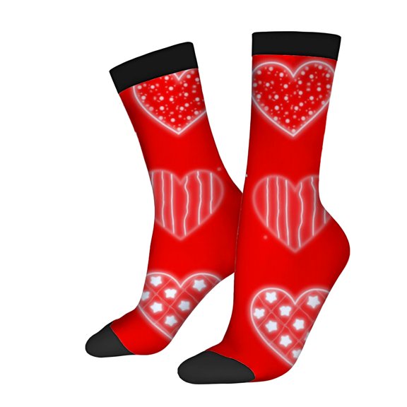 Four Seasons Universal Socks - 2 Pairs of Trendy Unisex Socks with Heart Patterns Striped Hearts and Star Accents in Mixed Colors