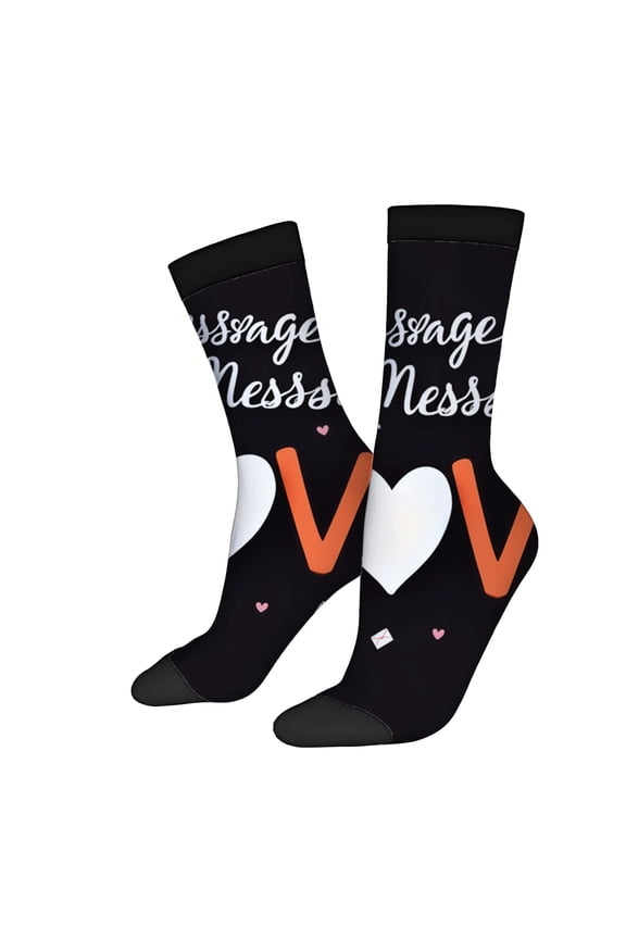 Four Seasons Universal Socks - 2 Pairs of Trendy Unisex Socks with ' Message Mess ' Design Orange ' V ' and Heart Pattern