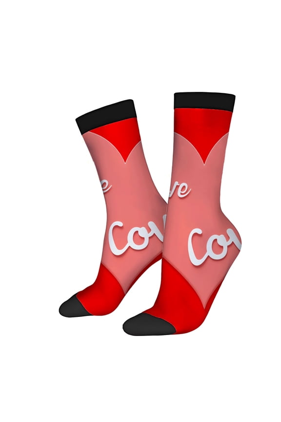 Four Seasons Universal Socks - 2 Pairs of Trendy Unisex Socks with Red and Pink Love Design Black Toe Caps Perfect for Any Occasion