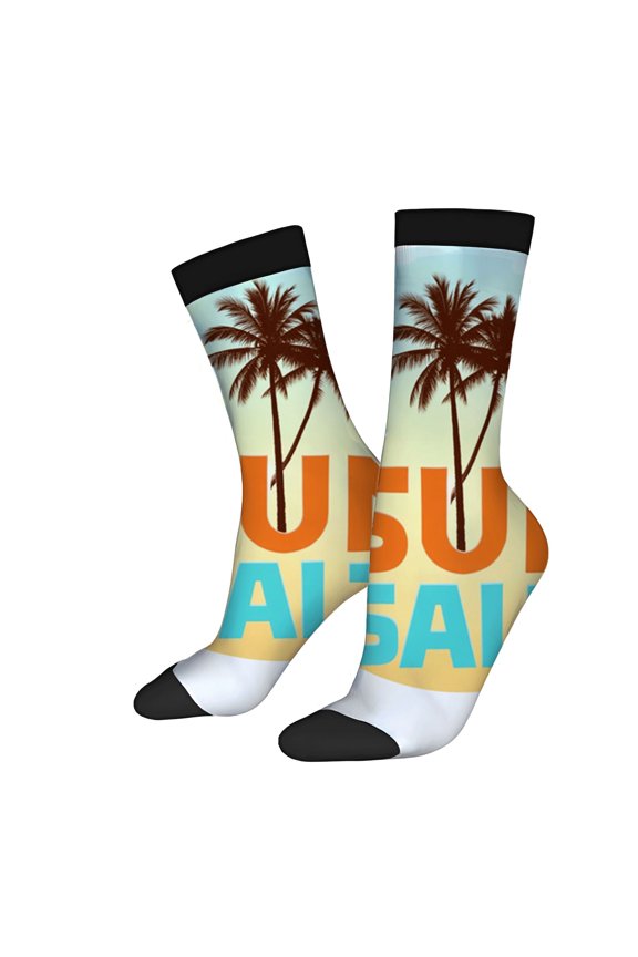 Four Seasons Universal Socks - 2 Pairs of Trendy Unisex Socks with Tropical Palm Tree Silhouette & Gradient Design