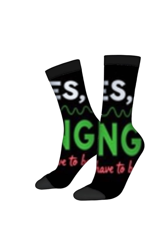 Four Seasons Universal Socks - 2 Pairs of Trendy Unisex Socks with Unique Green & White ' YES ' Design and Wavy Line Accent
