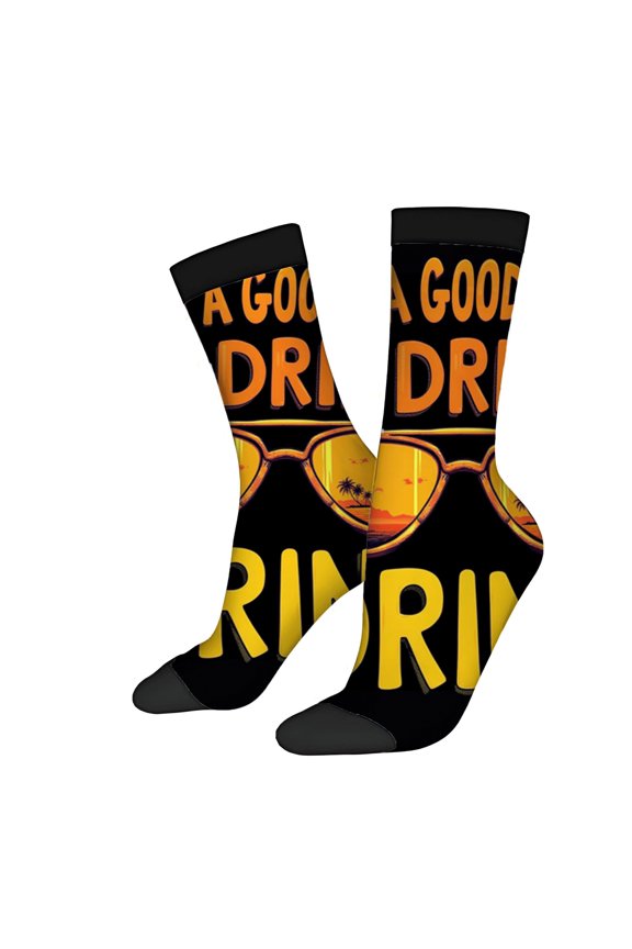 Four Seasons Universal Socks - 2 Pairs of Trendy Unisex Socks with Vibrant ' A GOOD DRINK ' Design Sunglasses Motif Mixed Colors