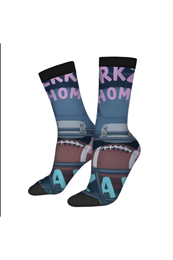 Four Seasons Universal Socks - 2 Pairs of Trendy Unisex Socks with ' WORK FROM HOME ' & Design on Blue Football Background