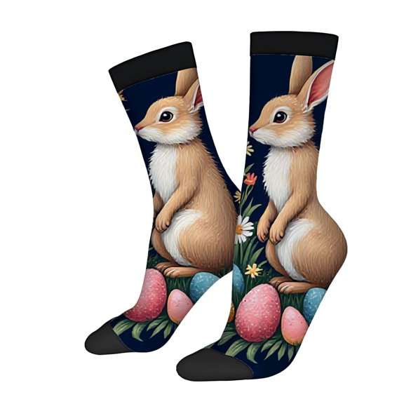 Four Seasons Universal Socks - 2 Pairs of Unisex Trendy Socks with Adorable Colorful Easter Egg Design on Dark Background