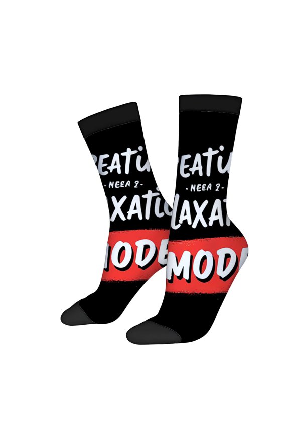 Four Seasons Universal Socks - 2 Pairs of Unisex Trendy Socks with Bold Black Background White ' Creativity ' & Red ' Modem ' Text Design