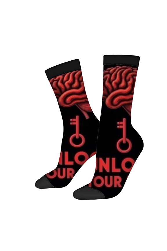 Four Seasons Universal Socks - 2 Pairs of Unisex Trendy Socks with Bold Brain & Key Design Mixed Colors for a Unique Style