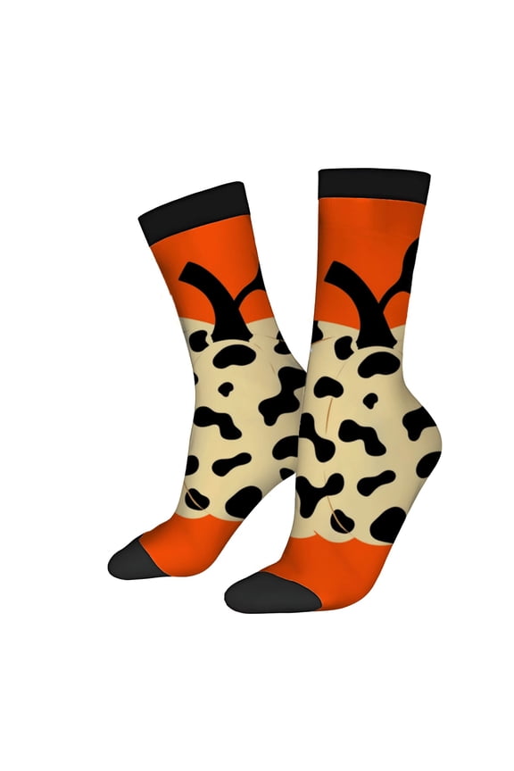 Four Seasons Universal Socks - 2 Pairs of Unisex Trendy Socks with Bold Cow - Pattern Design in Orange Black and Beige