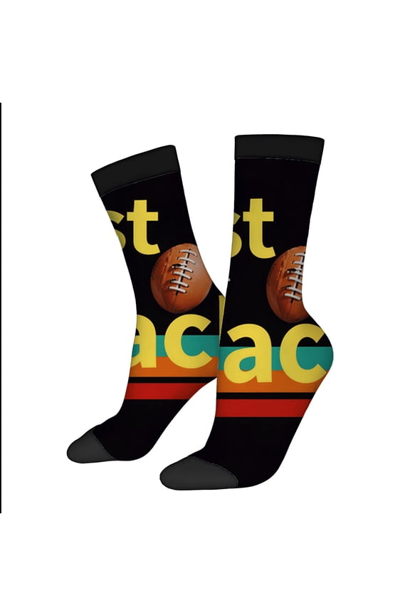 Four Seasons Universal Socks - 2 Pairs of Unisex Trendy Socks with Bold ' First Class ' Text Football Graphic and Colorful Stripes