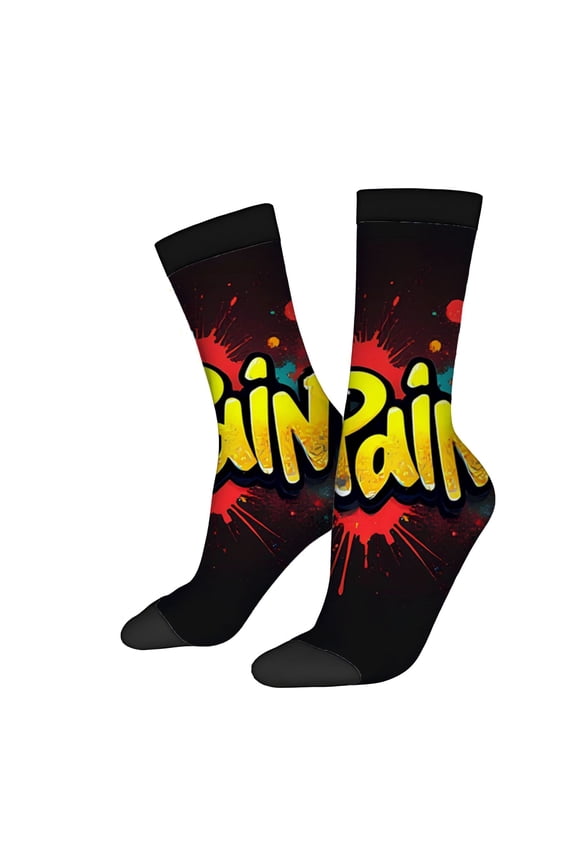 Four Seasons Universal Socks - 2 Pairs of Unisex Trendy Socks with Bold Graffiti ' Pain ' Design Vibrant Colors & Energetic Style
