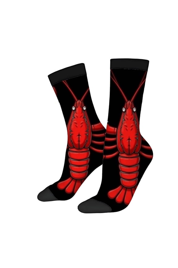 Four Seasons Universal Socks - 2 Pairs of Unisex Trendy Socks with Bold Lobster Design on Black Background Perfect for Any Season