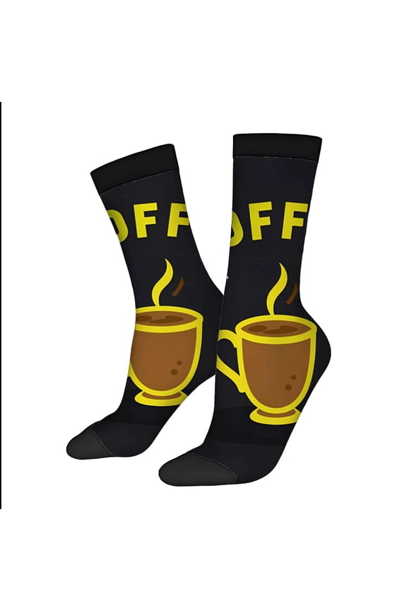 Four Seasons Universal Socks - 2 Pairs of Unisex Trendy Socks with Bold ' OFF ' Design and Yellow Coffee Cup Graphics