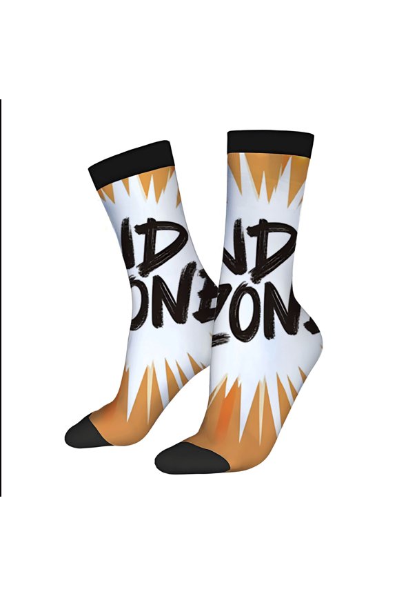 Four Seasons Universal Socks - 2 Pairs of Unisex Trendy Socks with Bold Orange and White Ray Pattern Black Toe Caps & Cuffs