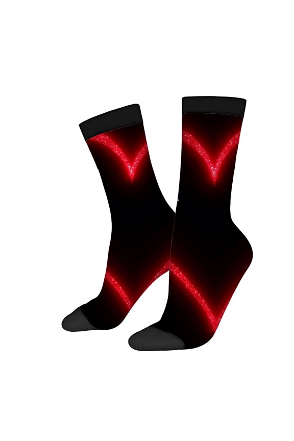 Four Seasons Universal Socks - 2 Pairs of Unisex Trendy Socks with Bold V - Shaped Red Dot Design on Black Background