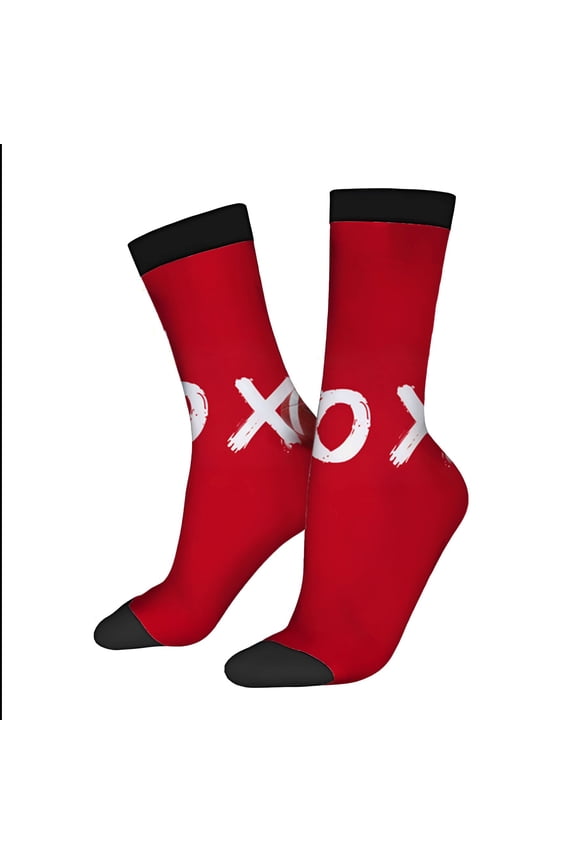 Four Seasons Universal Socks - 2 Pairs of Unisex Trendy Socks with Bold ' XOX ' Design Bright Red with Black Toe Caps Mixed Colors