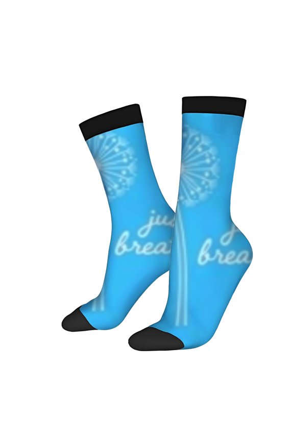 Four Seasons Universal Socks - 2 Pairs of Unisex Trendy Socks with Bright Blue Floral Pattern and Inspirational ' Just Breathe ' Design