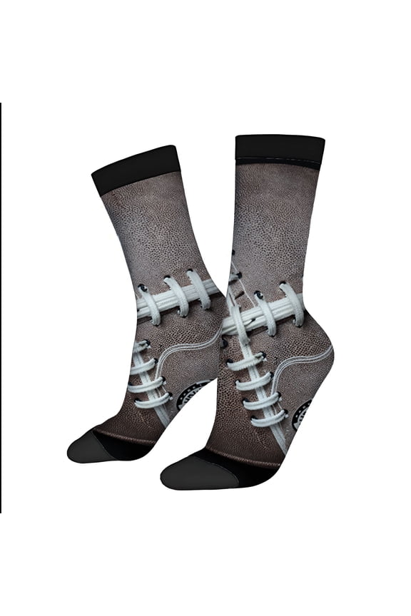 Four Seasons Universal Socks - 2 Pairs of Unisex Trendy Socks with Brown Football Shoe Design White Laces & Black Toe Caps