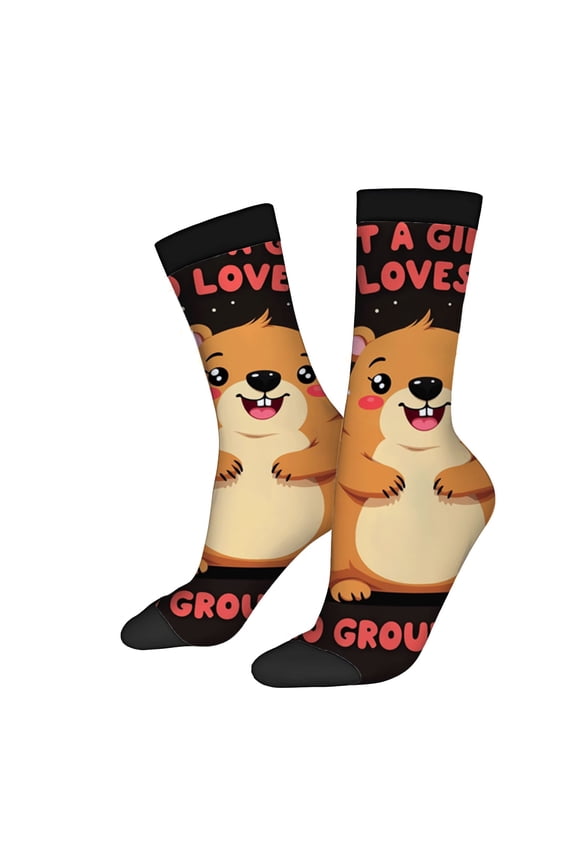 Four Seasons Universal Socks - 2 Pairs of Unisex Trendy Socks with Cartoon Animal Design Cheerful Colors & ' I LOVE GROG ' Text