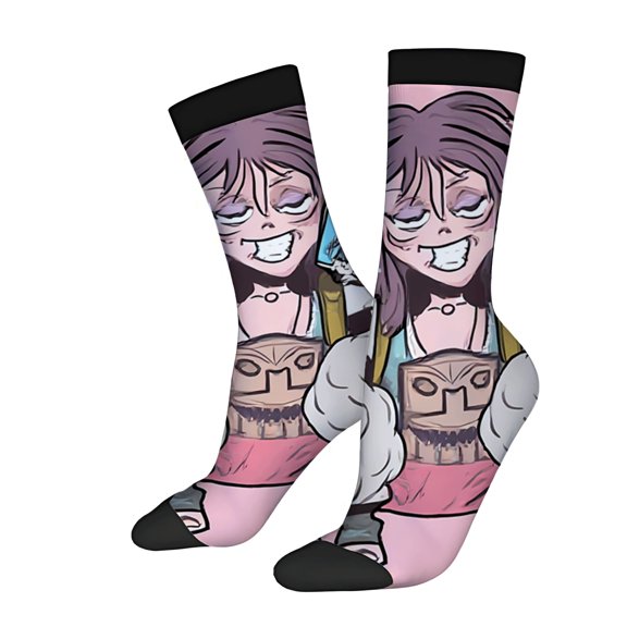 Four Seasons Universal Socks - 2 Pairs of Unisex Trendy Socks with Cartoon Character Design Mischievous Expression Mixed Colors