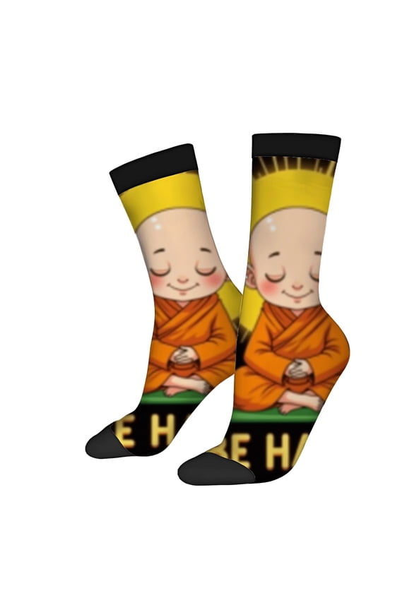 Four Seasons Universal Socks - 2 Pairs of Unisex Trendy Socks with Cartoon Monk Design Bright Colors and Fun ' HE HE HE ' Text