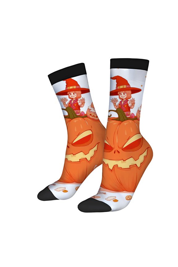 Four Seasons Universal Socks - 2 Pairs of Unisex Trendy Socks with Cartoon Pumpkin Design Colorful Candy Pattern Fun & Festive
