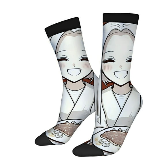 Four Seasons Universal Socks - 2 Pairs of Unisex Trendy Socks with Cheerful Cartoon Character Design Rice & Veggie Plate Pattern Mixed Colors