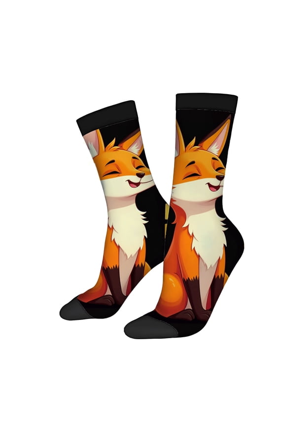 Four Seasons Universal Socks - 2 Pairs of Unisex Trendy Socks with Cheerful Cartoon Fox Design Mixed Colors Perfect for All Seasons