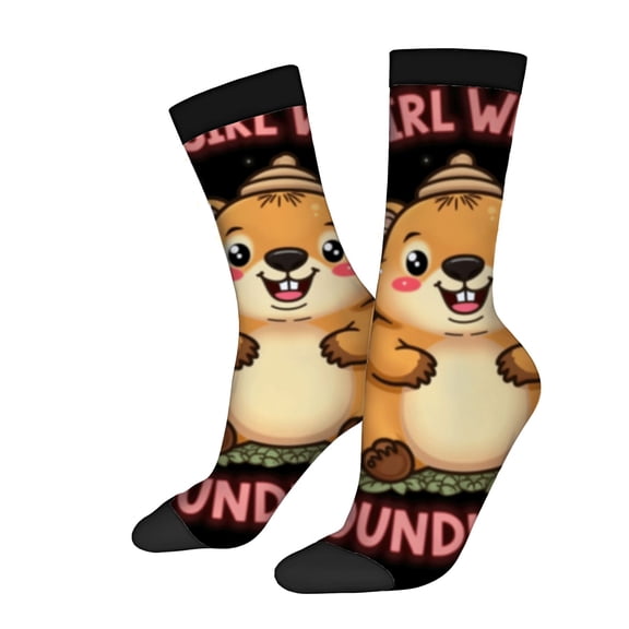 Four Seasons Universal Socks - 2 Pairs of Unisex Trendy Socks with Cheerful Cartoon Groundhog Design Colorful Mixed Patterns