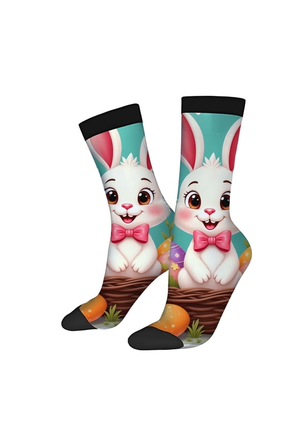 Four Seasons Universal Socks - 2 Pairs of Unisex Trendy Socks with Cheerful Cartoon Rabbit & Colorful Easter Egg Design