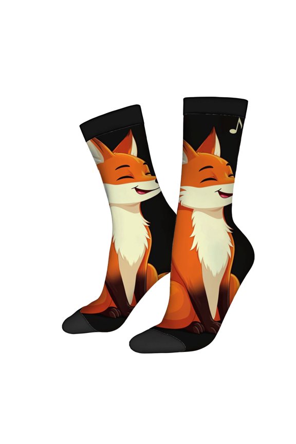Four Seasons Universal Socks - 2 Pairs of Unisex Trendy Socks with Cheerful Fox Design on Black Background Perfect for All Seasons