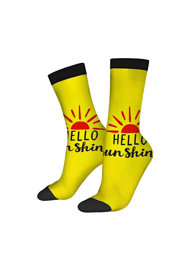 Four Seasons Universal Socks - 2 Pairs of Unisex Trendy Socks with Cheerful Patterns Including Bright Yellow with Design