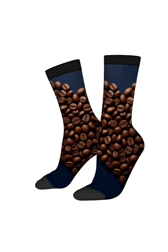 Four Seasons Universal Socks - 2 Pairs of Unisex Trendy Socks with Coffee Bean Pattern on Dark Blue Stylish and Comfortable