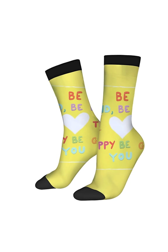 Four Seasons Universal Socks - 2 Pairs of Unisex Trendy Socks with Colorful ' BE GOOD BE HAPPY BE YOU ' Design & Heart Motif