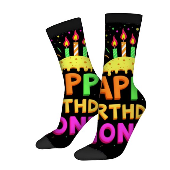 Four Seasons Universal Socks - 2 Pairs of Unisex Trendy Socks with Colorful Birthday Cake and Candles Design Perfect for Celebrations