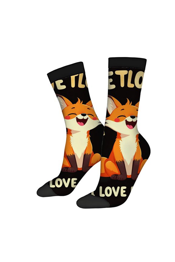 Four Seasons Universal Socks - 2 Pairs of Unisex Trendy Socks with Colorful Cartoon Fox Design on Black Background