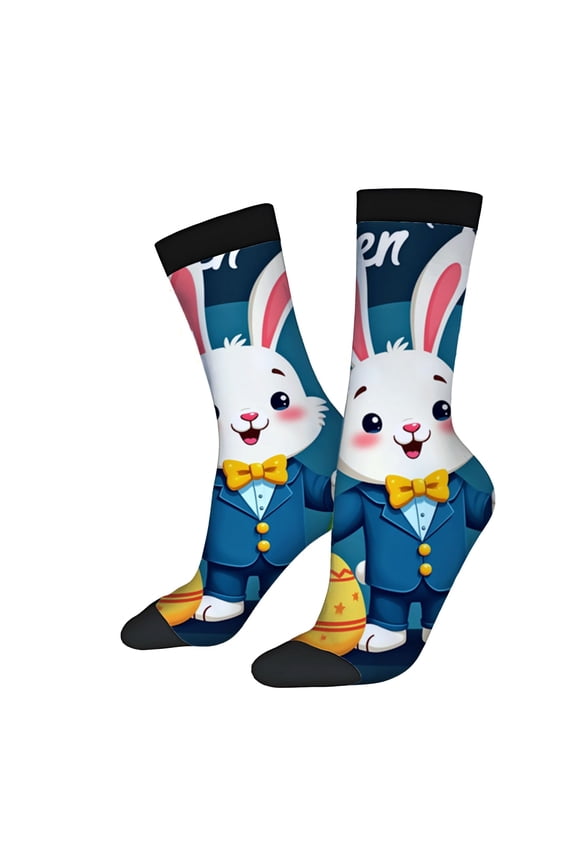Four Seasons Universal Socks - 2 Pairs of Unisex Trendy Socks with Colorful Cartoon Rabbit & Festive Easter Egg Design