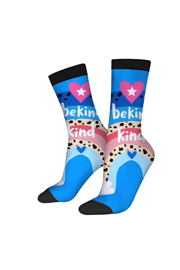 Four Seasons Universal Socks - 2 Pairs of Unisex Trendy Socks with Colorful Heart & Star Design Playful Spots Be Kind Message