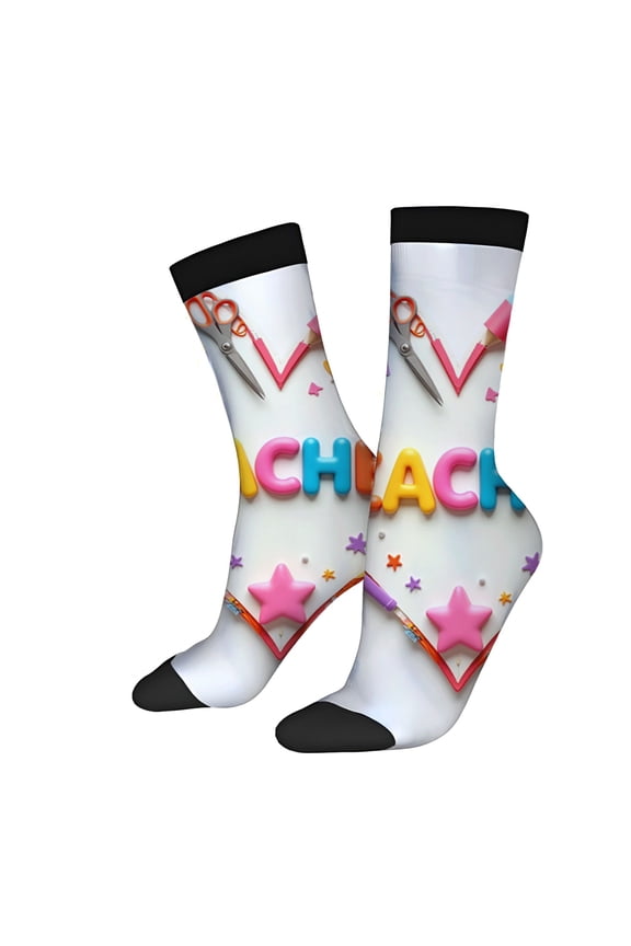 Four Seasons Universal Socks - 2 Pairs of Unisex Trendy Socks with Colorful ' MATH ' Design Pink Pencil Fun & Vibrant